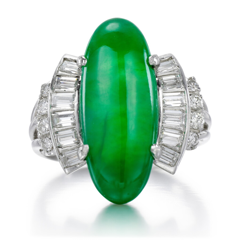 View full screen - View 1 of Lot 48. Jadeite and diamond ring.