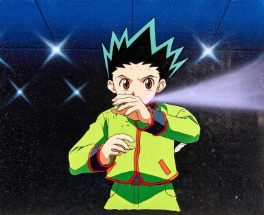 View full screen - View 1 of Lot 65. Gon Fighting with Hisoka (Episode 42) Animation Cels with Dougas and Printed Background | 小傑對戰西索(第42集)賽璐璐,附線稿及印刷背景.
