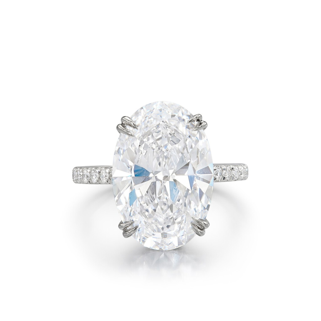View full screen - View 1 of Lot 1834. Diamond Ring | 海瑞溫斯頓 | 7.60克拉 橢圓形 D色 內部無瑕 鑽石戒指.