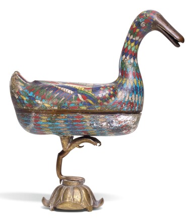 View full screen - View 1 of Lot 31. A CLOISONNE ENAMEL AND GILT BRONZE 'DUCK' CENSER AND COVER MING DYNASTY, 17TH CENTURY.