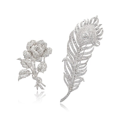 View full screen - View 1 of Lot 1924. Two Diamond Brooches | 鑽石 胸針兩枚.