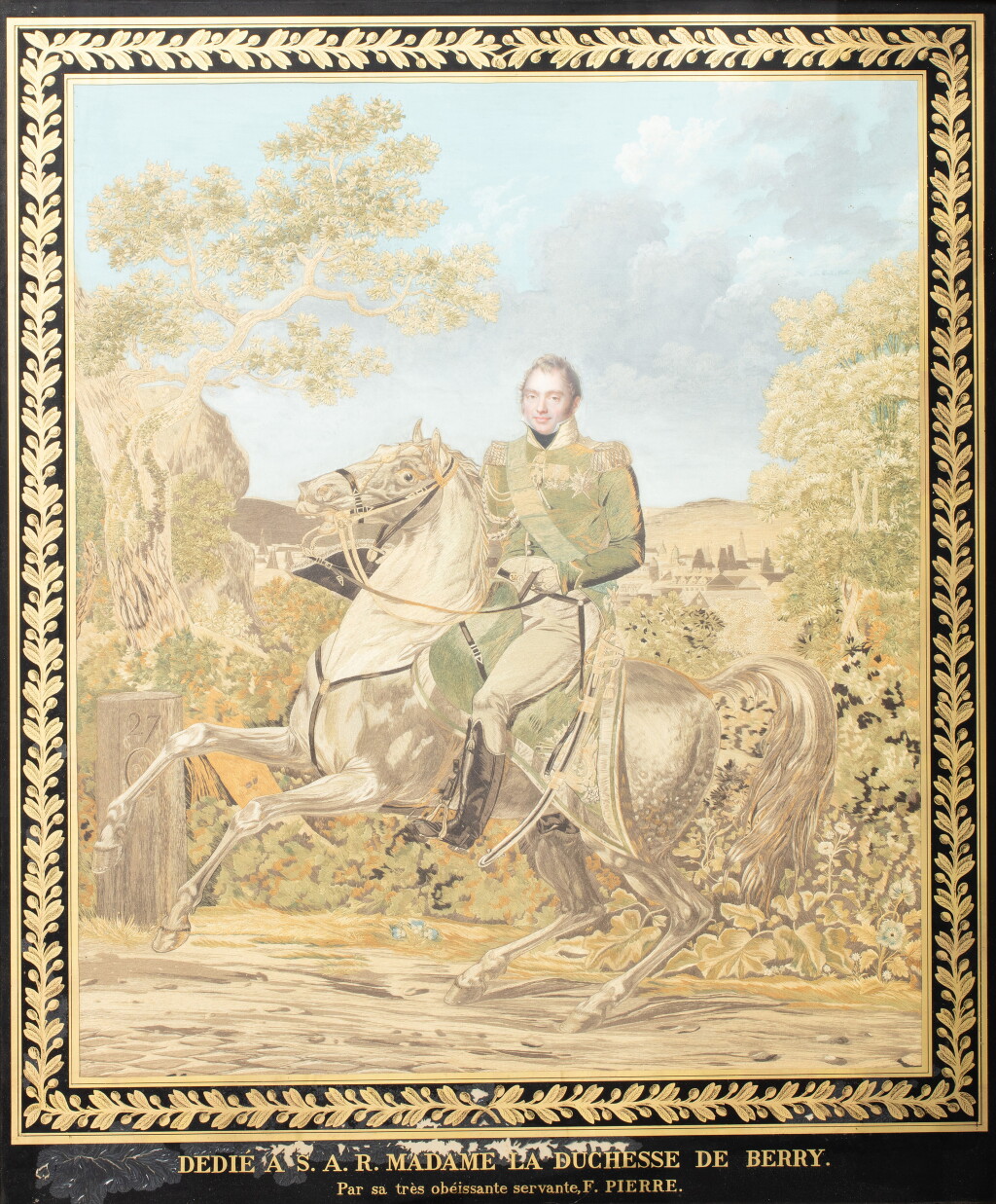 View full screen - View 1 of Lot 844. A painted embroidery on a verre églomisé, circa 1830 | Broderie sur fond de verre églomisé, vers 1830.