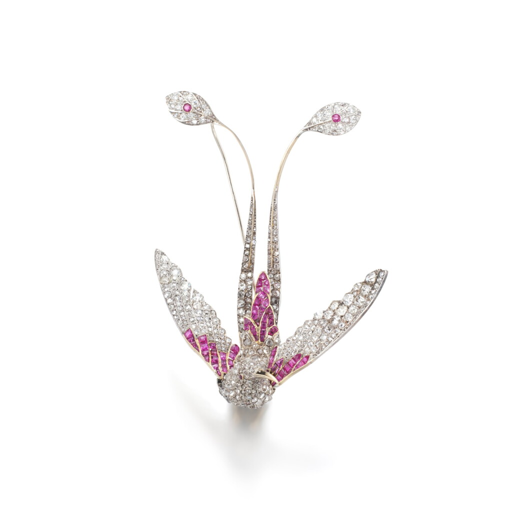 View full screen - View 1 of Lot 44. Ruby and diamond brooch, late 19th century.