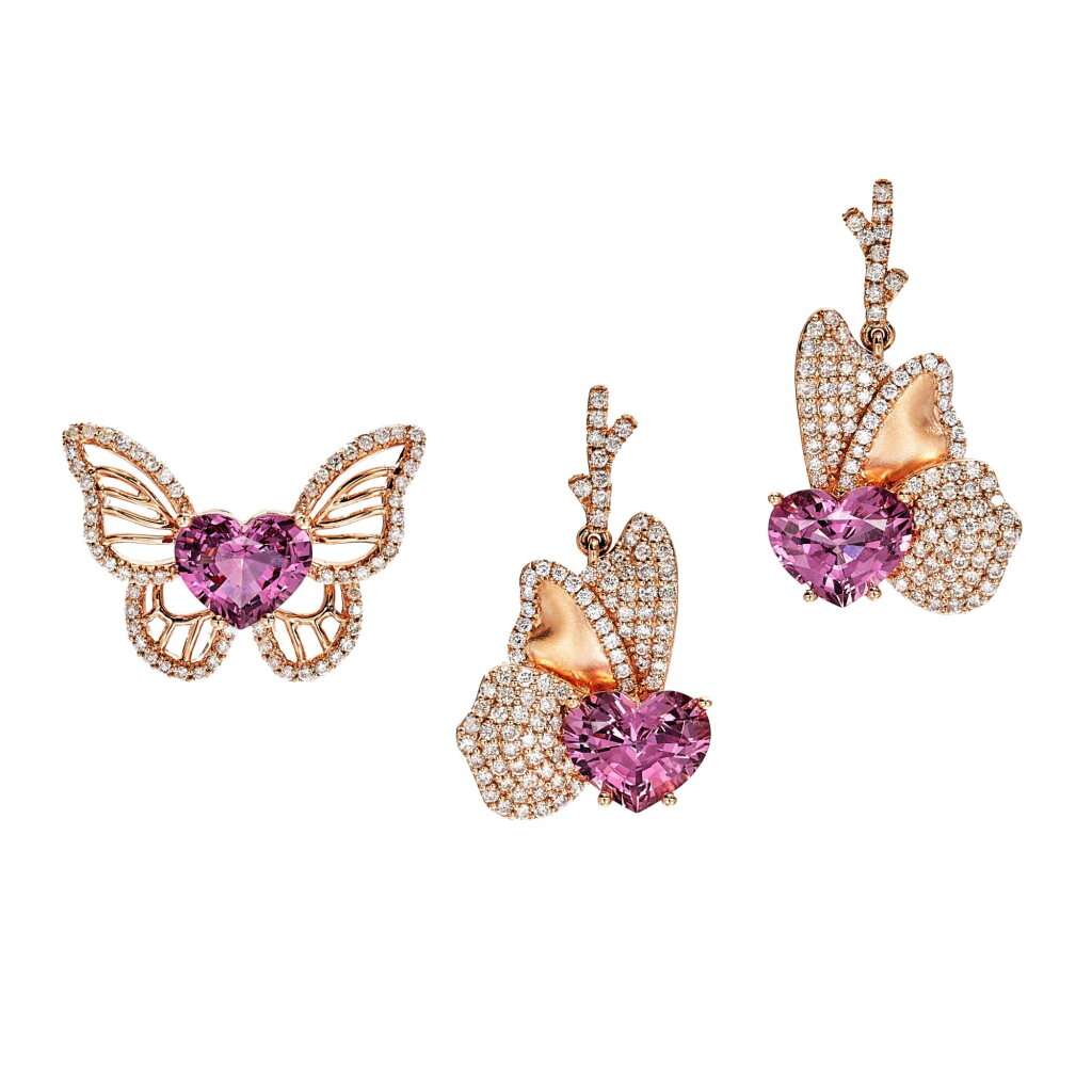 View full screen - View 1 of Lot 2735. Spinel and Diamond Demi-Parure | 2.14,2.74 及 2.39 克拉 天然「緬甸」未經加熱尖晶石 配 鑽石 掛墜 及 耳墜套裝.