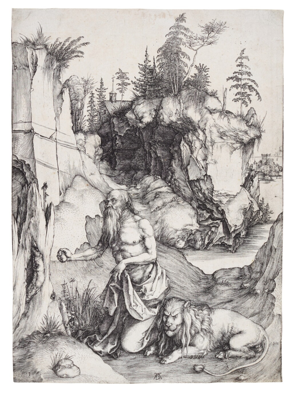 View full screen - View 1 of Lot 7. St. Jerome Penitent in the Wilderness (B. 61; M., Holl. 57).