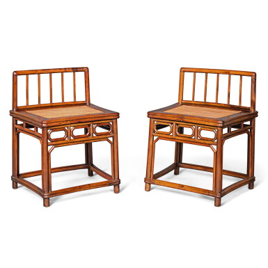 View full screen - View 1 of Lot 109. A RARE PAIR OF HUANGHUALI LOW-BACK CHAIRS, QING DYNASTY, 18TH CENTURY | 清十八世紀 黃花梨玫瑰椅成對.
