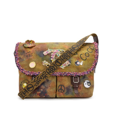 View full screen - View 1 of Lot 107. Multicolor Washed Toile and Tweed Graffiti On The Pavements Messenger Bag Ruthenium Hardware, 2015.