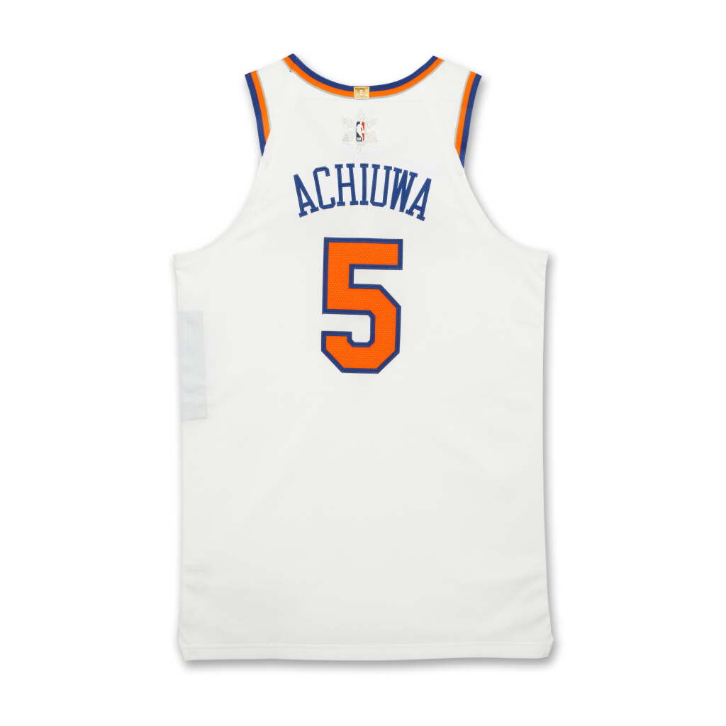 View full screen - View 1 of Lot 20. Precious Achiuwa ‘Christmas Day’ New York Knicks 2024-2025 Game Worn Association Edition Jersey.