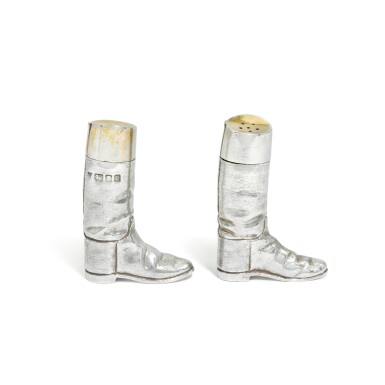View full screen - View 1 of Lot 118. A pair of novelty Elizabeth II silver salt and pepper shakers, Garrard & Co. Ltd., London, 1991.