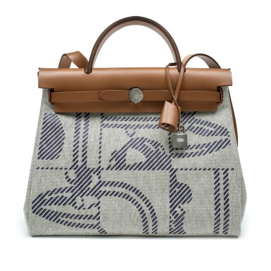 View full screen - View 1 of Lot 1047. Limited Edition Natural Vache Hunter and Ecru Toile Brides de Gala Herbag Zip 31 Retourne Palladium Hardware, 2022.