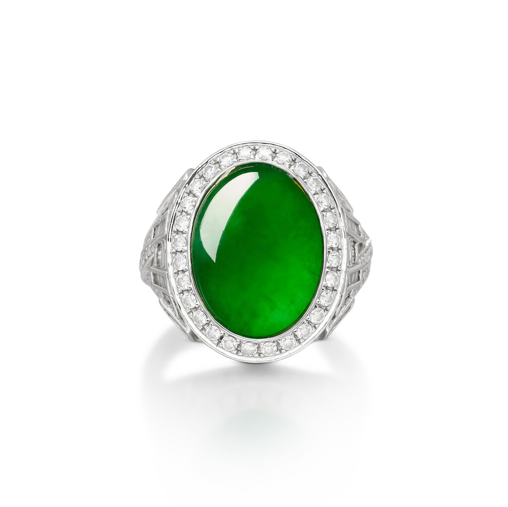View full screen - View 1 of Lot 2779. Jadeite and Diamond Ring | 天然翡翠 配 鑽石 戒指.