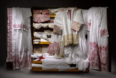 View full screen - View 1 of Lot 260. A group of linen and lace vestments and linen church service accessories, European, 17th - 20th century.