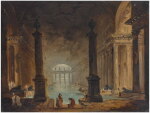 HUBERT ROBERT | VIEW OF A ROMAN BATH WITH FIGURES IN THE FOREGROUND