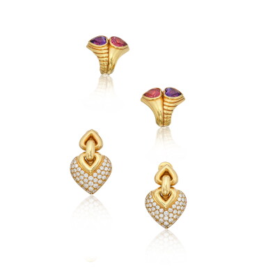 View full screen - View 1 of Lot 248. Two Pairs of Gold and Gem-Set Earclips.
