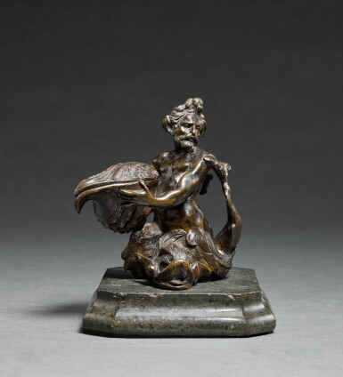 View full screen - View 1 of Lot 55. After Francesco Fanelli (1577 - after 1641) | Italian or English, 18th century | Inkwell in the form of a triton riding a dolphin.