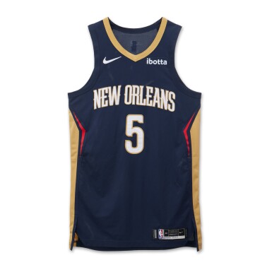 View full screen - View 1 of Lot 55. Herbert Jones New Orleans Pelicans 2023-2024 Kia NBA Tip-Off Game Worn Icon Edition Jersey.