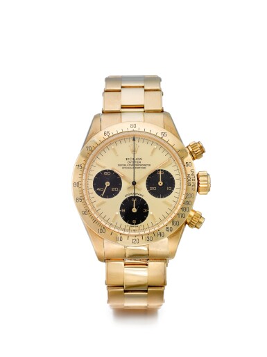 View full screen - View 1 of Lot 3. ROLEX | REFERENCE 6265/6263 DAYTONA ‘R-SERIAL’ A YELLOW GOLD CHRONOGRAPH WRISTWATCH WITH REGISTERS AND BRACELET, CIRCA 1987.