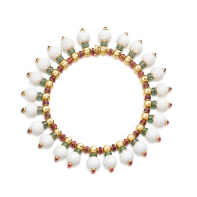 View full screen - View 1 of Lot 42. Porcelain and gem-set necklace, 'Chandra' | Collier porcelaine et pierres de couleur, « Chandra » .