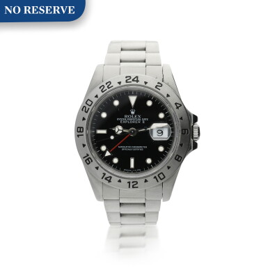 View full screen - View 1 of Lot 82. ROLEX | REFERENCE 16570 EXPLORER II A STAINLESS STEEL AUTOMATIC DUAL TIME WRISTWATCH WITH DATE AND BRACELET, CIRCA 1990.