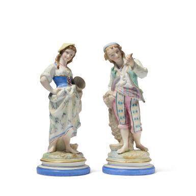 View full screen - View 1 of Lot 123. Two Large Porcelain Figures of Fishermen, Popov Porcelain Factory, Gorbunovo, First Half of 19th Century.