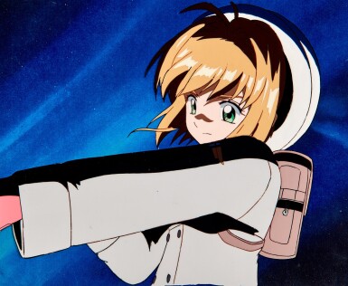 View full screen - View 1 of Lot 107. Sakura in Uniform Animation Cel with Douga and Printed Background | 穿制服的小櫻賽璐璐,附線稿及印刷背景.