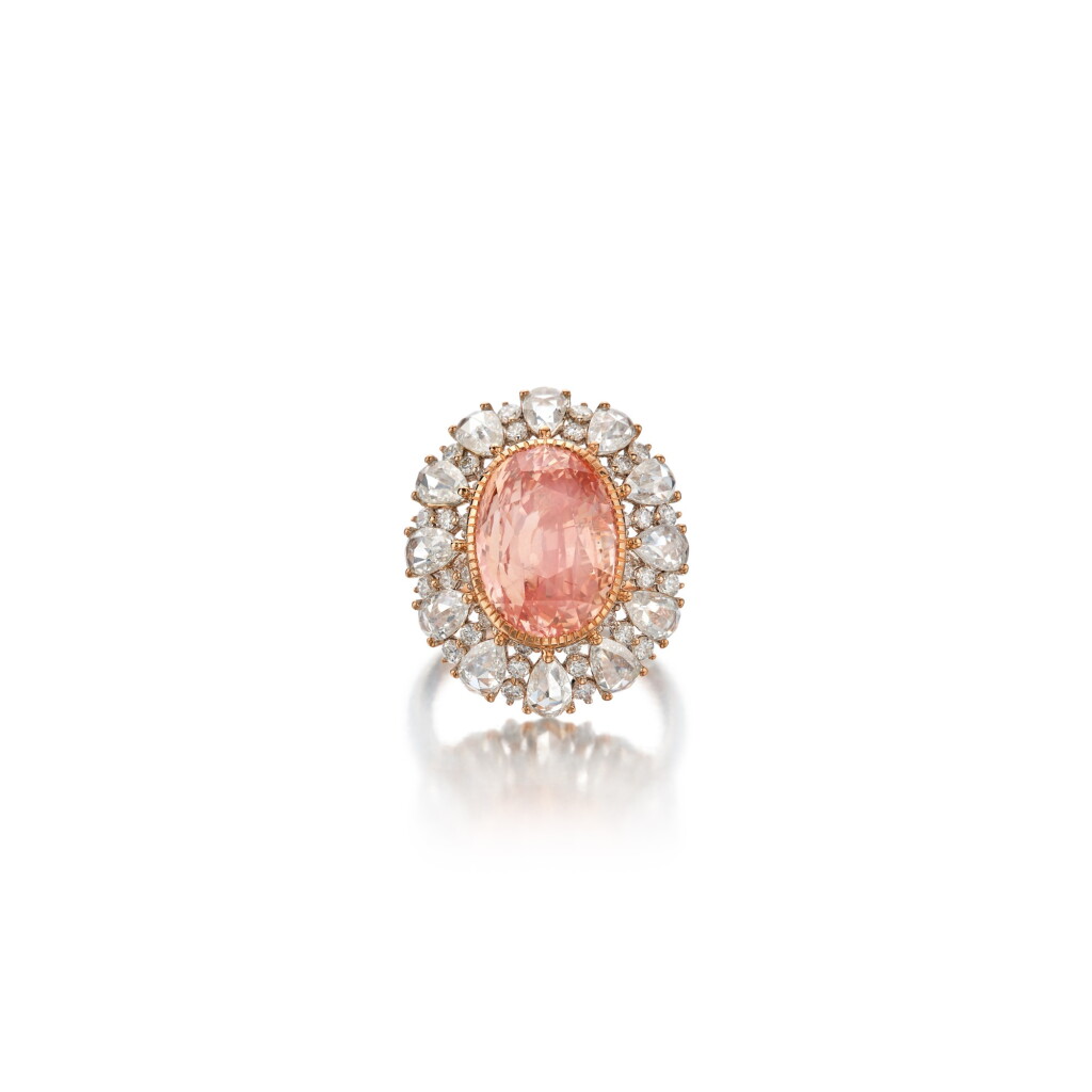 View full screen - View 1 of Lot 93. Padparadscha Sapphire and Diamond Ring.
