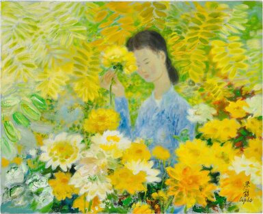View full screen - View 1 of Lot 720. Le Pho 黎譜 | La jeune fille aux dahlias 少女與大麗花.