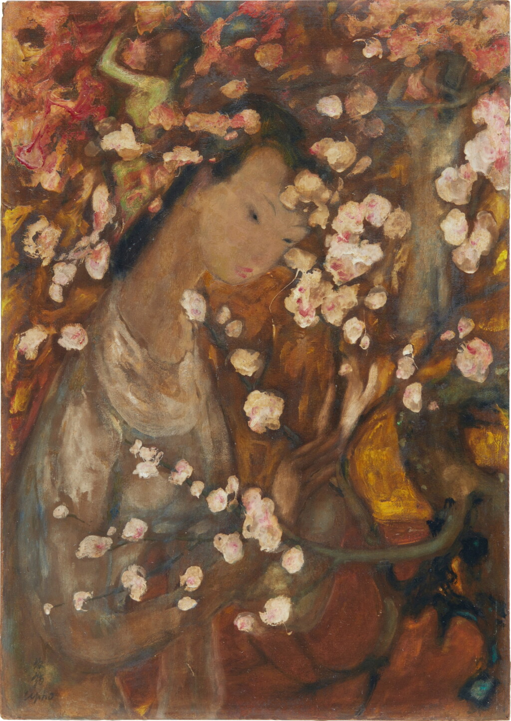 View full screen - View 1 of Lot 1030. Le Pho 黎譜 | Le jeune fille aux fleurs 少女與花.