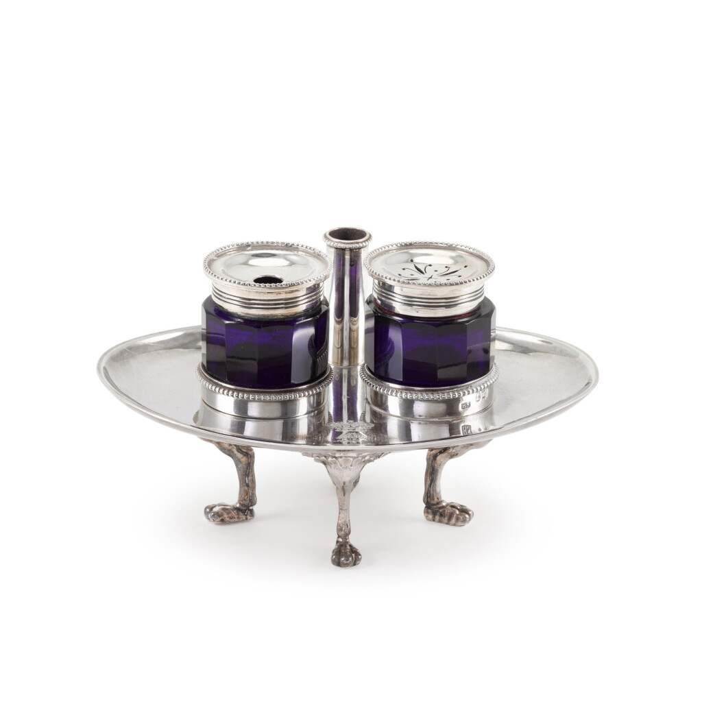 View full screen - View 1 of Lot 72. A George IV silver inkstand, Benjamin Smith, London, 1827.
