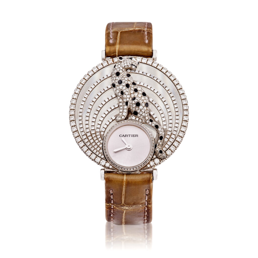 View full screen - View 1 of Lot 1648. 'Panthère Royale de Cartier' Diamond and Lacquer Wristwatch | 卡地亞 | 'Panthère Royale de Cartier' 鑽石 配 漆繪 腕錶.
