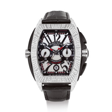 View full screen - View 1 of Lot 2133. FRANCK MULLER | CONQUISTADOR GRAND PRIX, REFERENCE 8900 CC DT GPG FULL D A WHITE GOLD AND DIAMOND-SET CHRONOGRAPH WRISTWATCH WITH DATE, CIRCA 2008" | Conquistador Grand Prix 型號8900 CC DT GPG FULL D 白金鑲鑽石計時腕錶,備日期顯示,錶殼編號01,約2008年製".