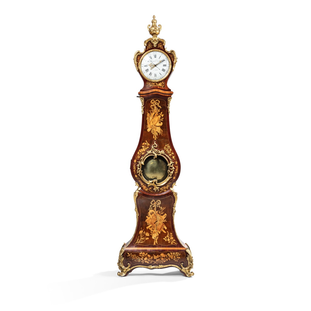 View full screen - View 1 of Lot 4. A Louis XV gilt-bronze mounted mahogany marquetry “Regulateur de Parquet”, with equation of time, the movement signed by Jean-André Lepaute, Paris, circa 1760, the case stamped by Nicolas Petit.
