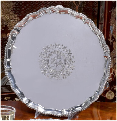 View full screen - View 1 of Lot 40. TWO GEORGE III SILVER SALVERS, EBENEZER COKER, LONDON, 1771.