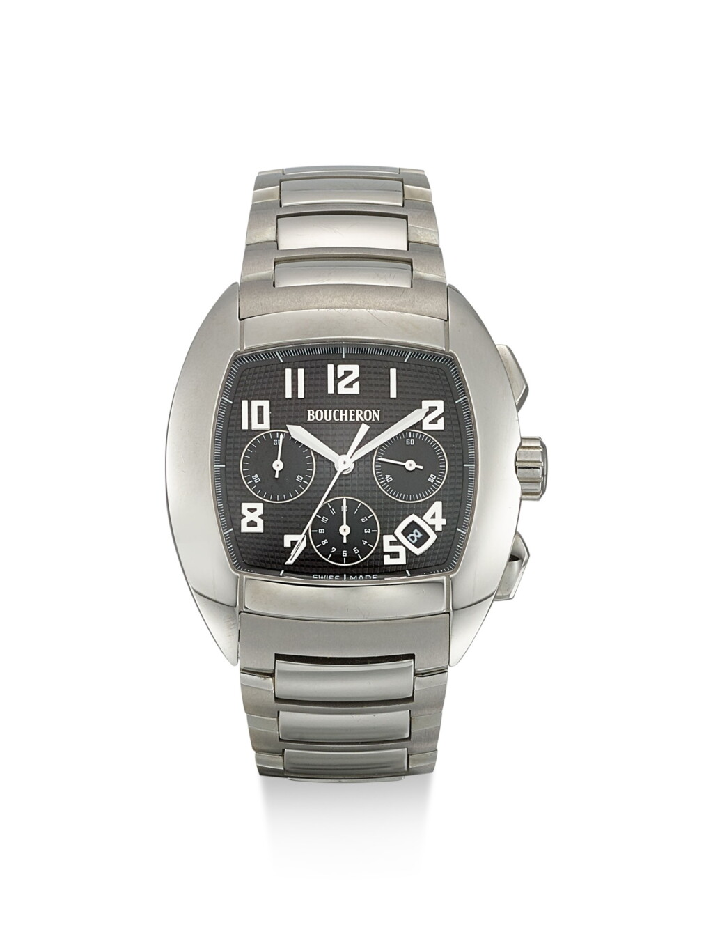 全螢幕檢視 - 查看8208BOUCHERON | MEC, A STAINLESS STEEL CHRONOGRAPH WRISTWATCH WITH DATE AND BRACELET, CIRCA 2008的1