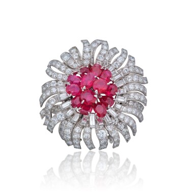 View full screen - View 1 of Lot 12. Ruby and Diamond Clip-Brooch.