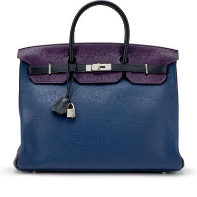 View full screen - View 1 of Lot 134. Black, Violet and Bleu Saphir Togo Custom Birkin 40 Brushed Palladium Hardware, 2011.