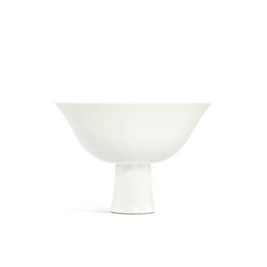 View full screen - View 1 of Lot 3696. A fine and extremely rare anhua-decorated 'sweet-white' stem bowl, Seal mark and period of Yongle | 明永樂 甜白釉暗花八吉祥紋高足盌 《永樂年製》模印款.