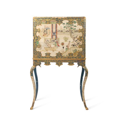 View full screen - View 1 of Lot 73. An Italian lacquered and parcel-gilt cabinet-on-stand, in the manner of Pietro Massa, Turin, circa 1740 .