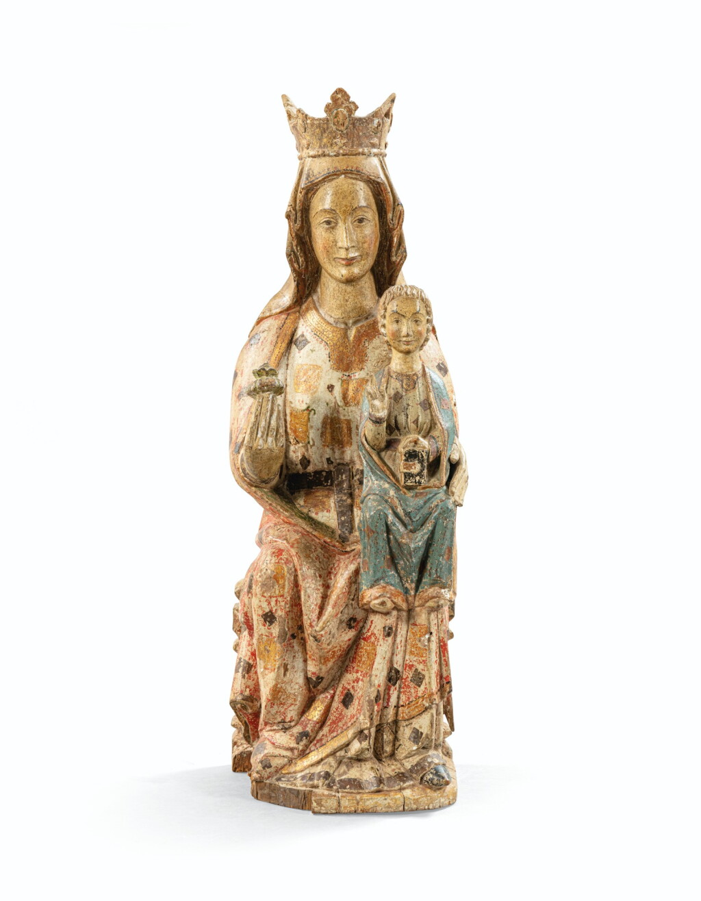 View full screen - View 1 of Lot 12. NORTHERN SPANISH, NAVARRA OR RIOJA, LATE 13TH/EARLY 14TH CENTURY | VIRGIN AND CHILD ENTHRONED - SEDES SAPIENTIAE.