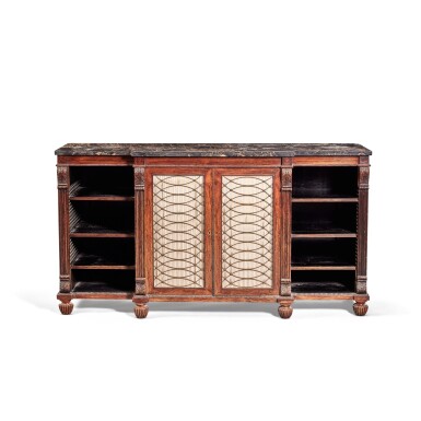 View full screen - View 1 of Lot 162. A Regency Rosewood Breakfront Side Cabinet in the manner of Gillows, Circa 1810.