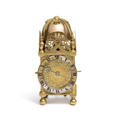 View full screen - View 1 of Lot 12. Joseph Knibb. A Brass Miniature Lantern Clock, Oxford, circa 1670.