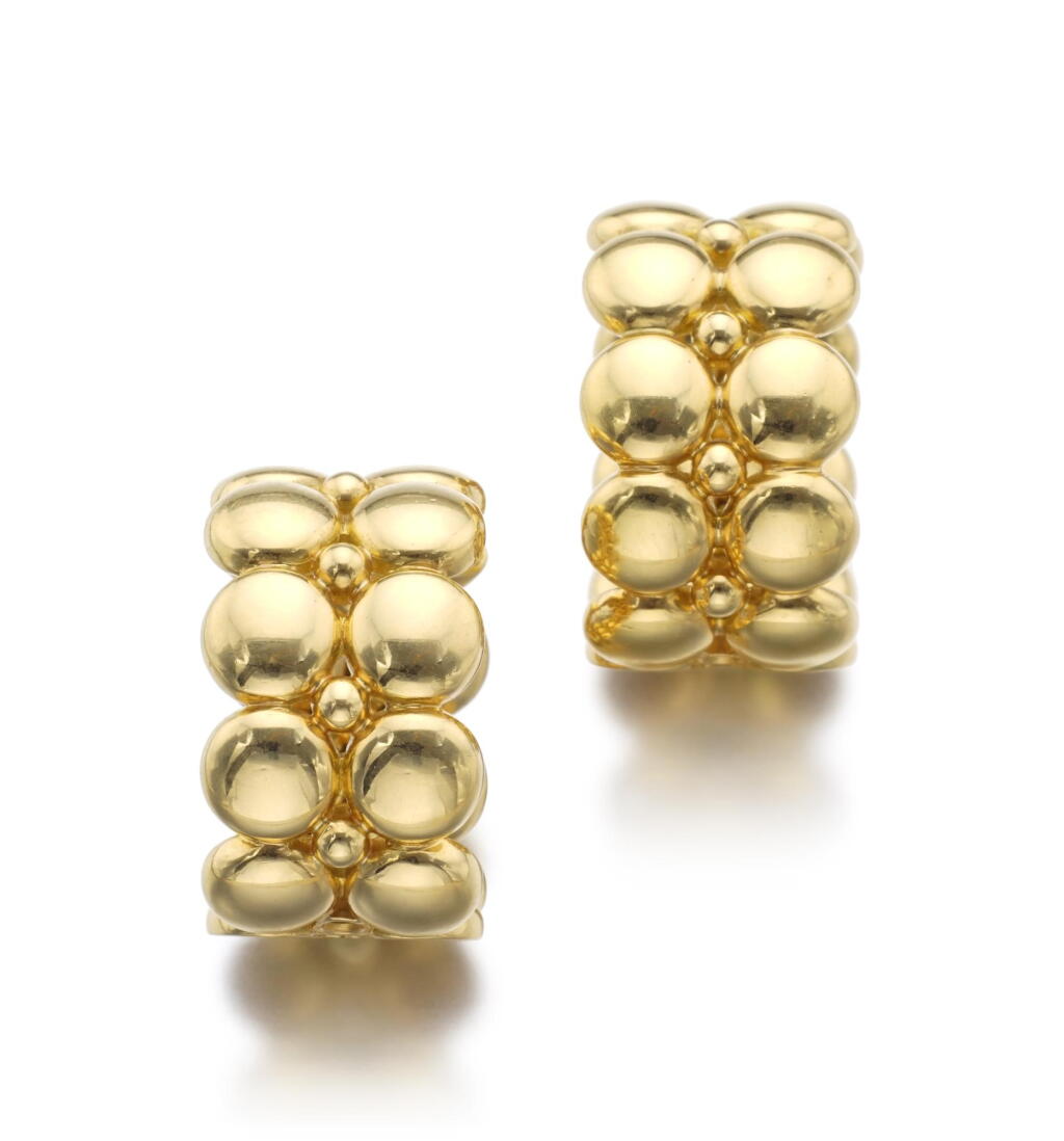 View full screen - View 1 of Lot 9. PAIR OF GOLD EAR CLIPS, 'LA CRÉATION' | CARTIER.