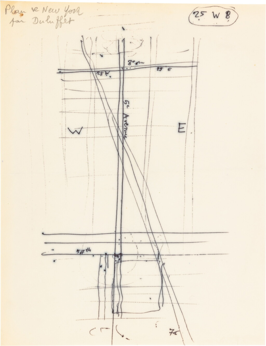 View full screen - View 1 of Lot 94. Volumineux dossier relatif au voyage de recension des tableaux de Dubuffet à New York, 1961 (5 lettres et un croquis original de Dubuffet, lettres de Noël Arnaud, etc.)..