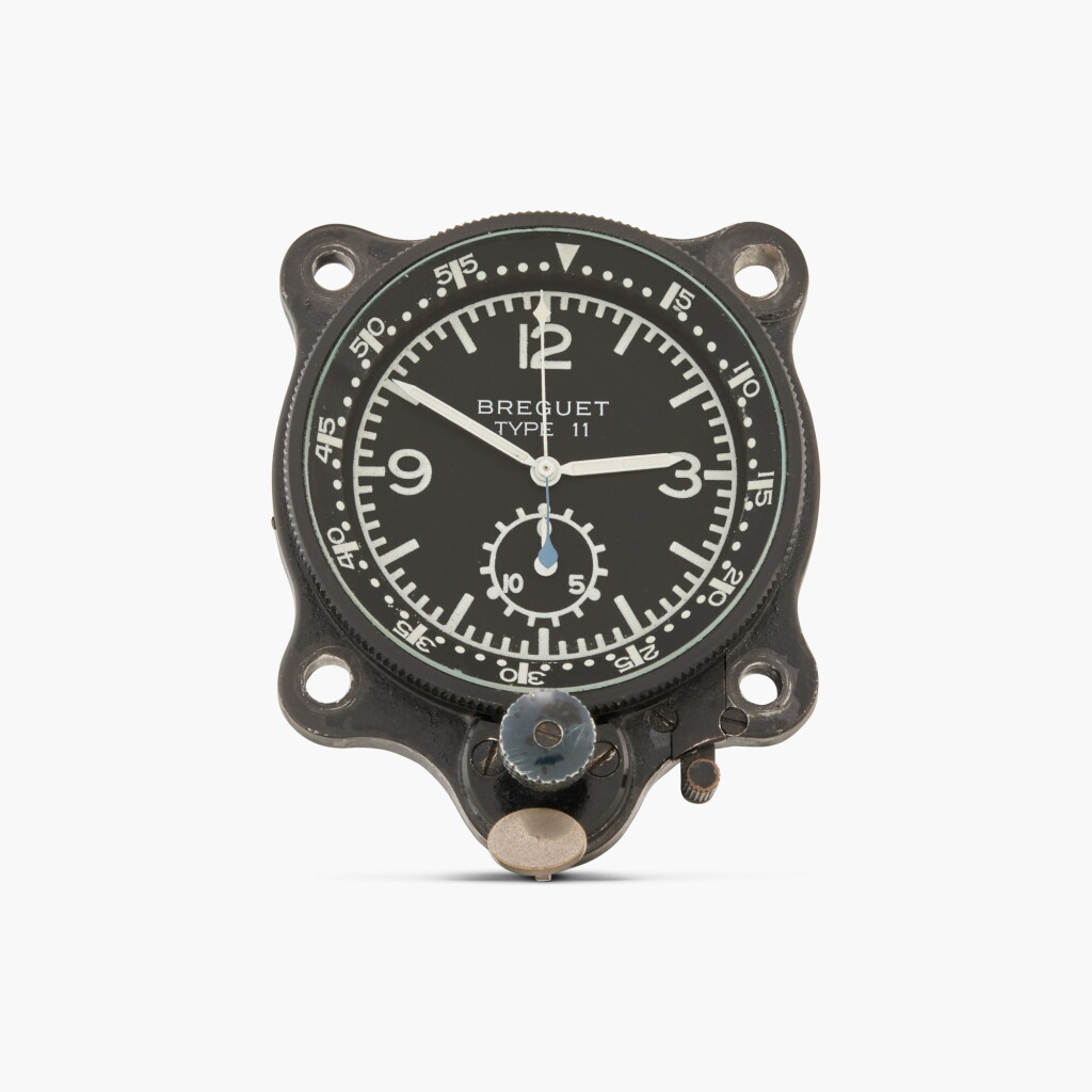 View full screen - View 1 of Lot 437. No. 13458 Type 11 | A dashboard-mounted black anodized stainless steel aeronautical flyback chronograph clock, Circa 1960s.