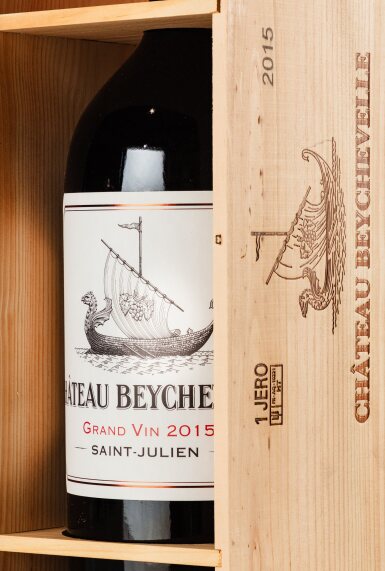 View full screen - View 1 of Lot 8. Wine and Dine Experiences | Château Beychevelle, Saint-Julien, France | 1 Jeroboam (5L) of Château Beychevelle 2015 together with a private visit and tasting, a winemaker dinner, and one overnight stay at the Château (3 bedrooms, breakfast included), for 6 guests/3 couples.
