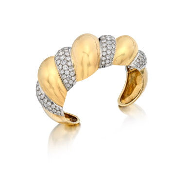 View full screen - View 1 of Lot 129. Gold and Diamond Cuff-Bracelet, France.