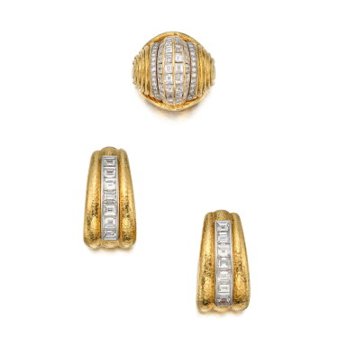 View full screen - View 1 of Lot 157. Gold and Diamond Ring and Pair of Earclips.