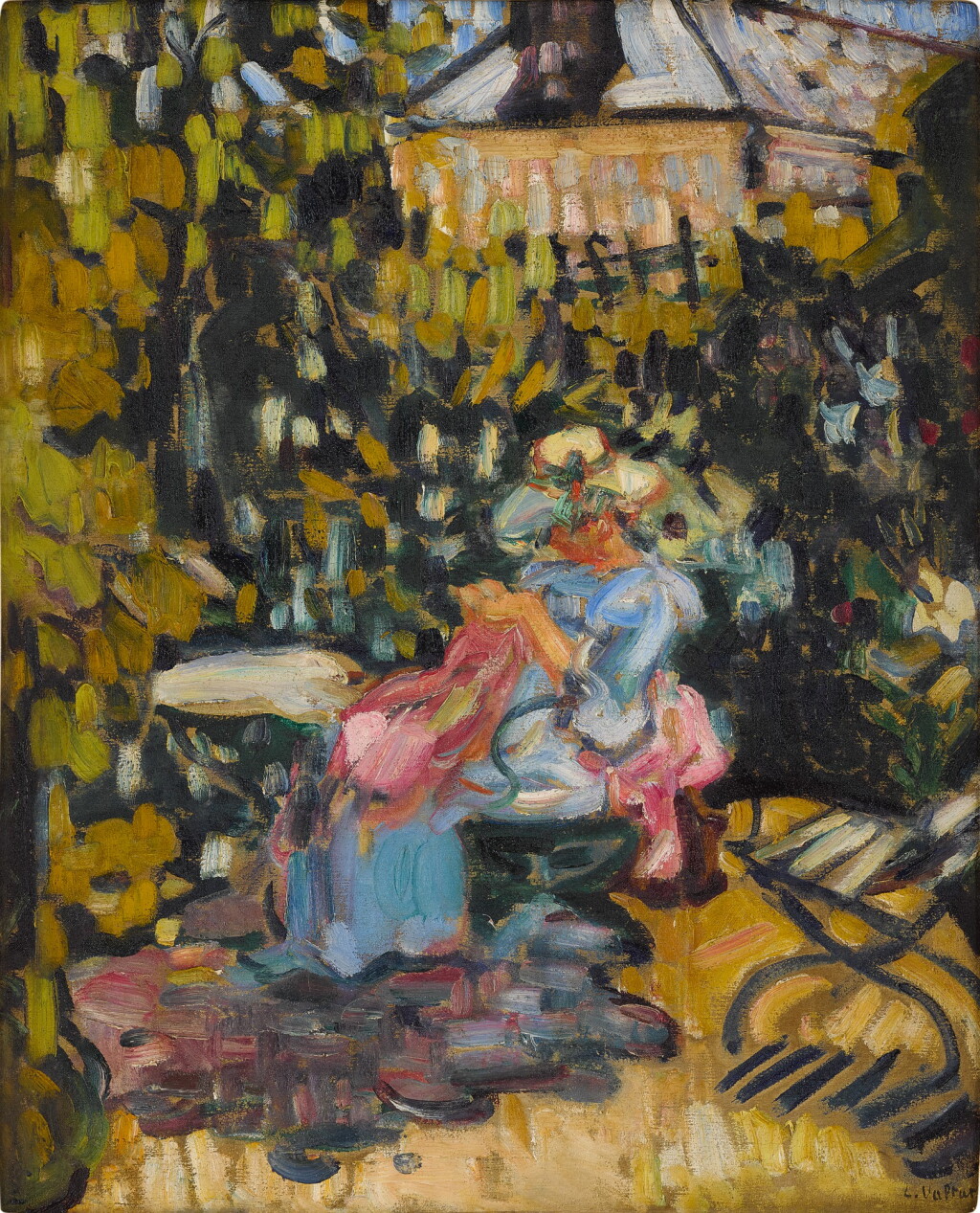 View full screen - View 1 of Lot 27. Femme cousant dans le jardin.