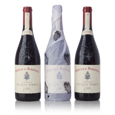 View full screen - View 1 of Lot 264. Châteauneuf-du-Pape, Hommage à Jacques Perrin 2018 Château de Beaucastel (3 BT).