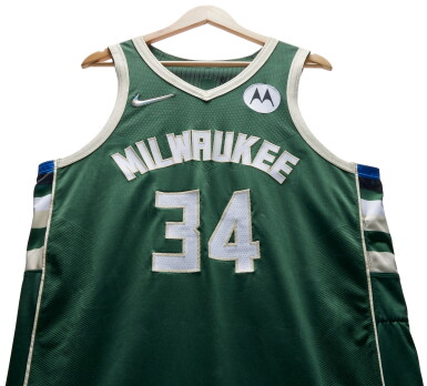 View full screen - View 1 of Lot 38. Giannis Antetokounmpo Milwaukee Bucks 2021-2022 Game Worn Away Jersey.